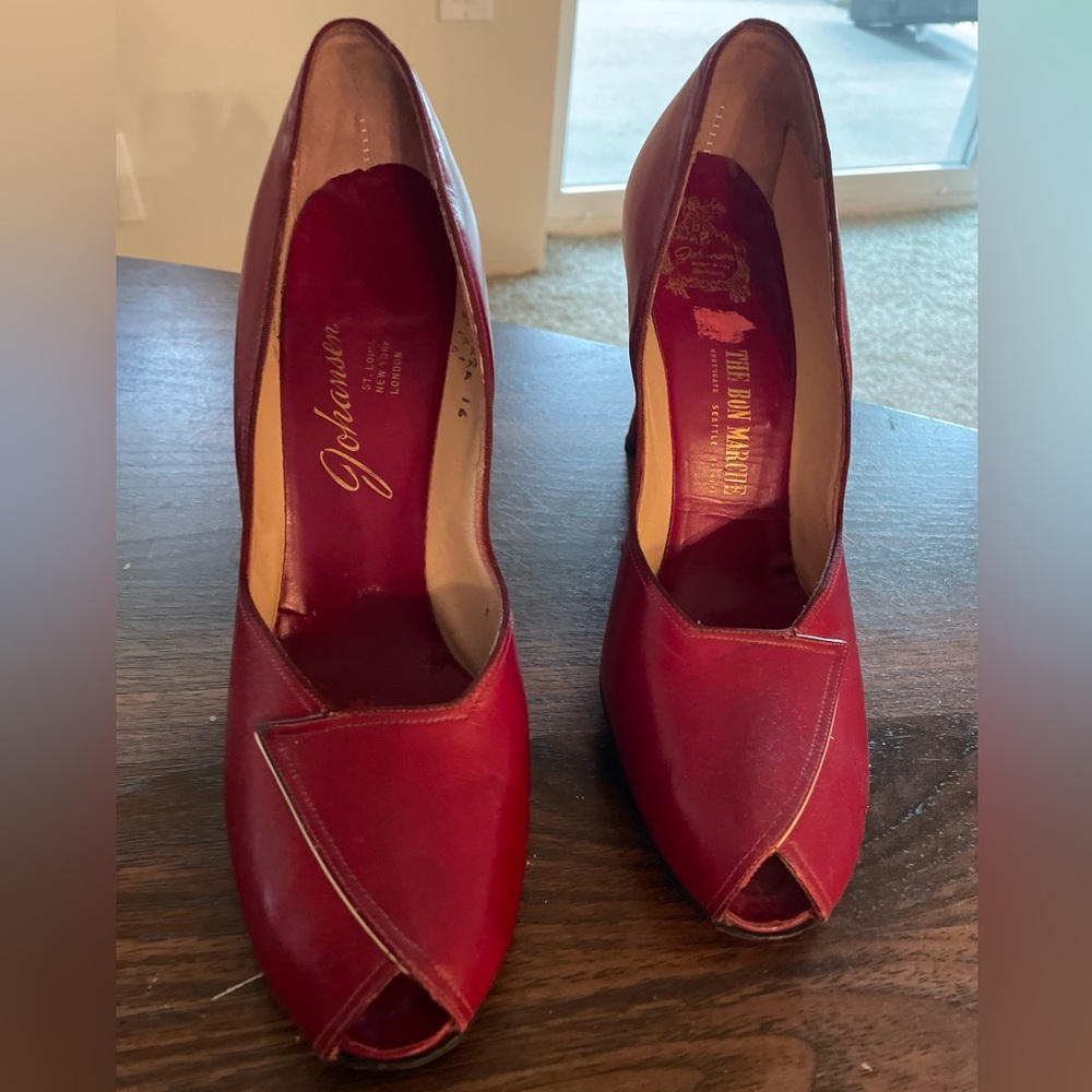 Vintage red peep toe heels